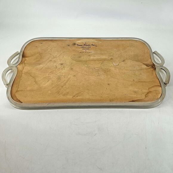 Vintage Etched Roses mirrored Lucite handles Vanity or Serving Tray - Picture 3 of 4